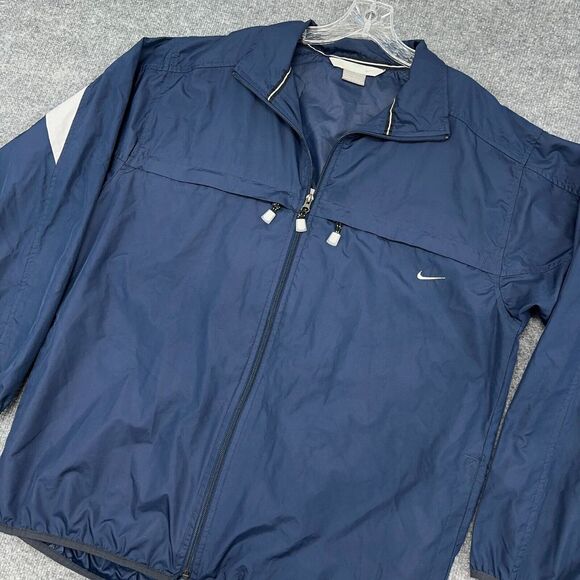 Vintage Nike Windbreaker Mens L Navy Blue Essentials‎ Track Jacket Swishy Logo - Picture 1 of 11